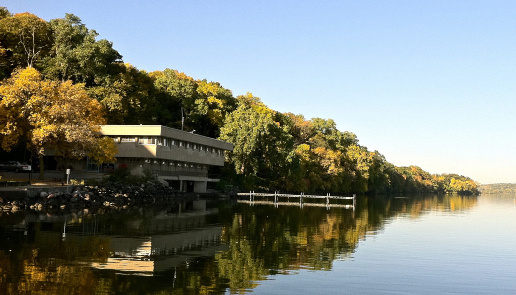 Hasler Laboratory of Limnology in the fall from the water