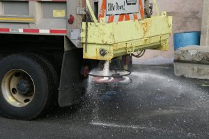 The use of de-icer instead of solids can reduce the amount of salt needed.